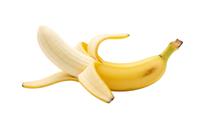 Ripe banana partially peeled isolated on a black background studio shot