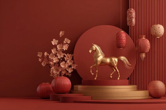 Minimalist Chinese New Year Ad Banner with Gold Horse