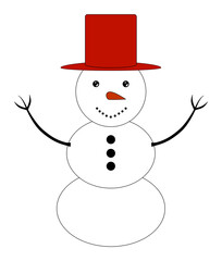 Cute snowman christmas winter holiday cartoon character with red hat. Festive design for greeting card illustration and seasonal projects.