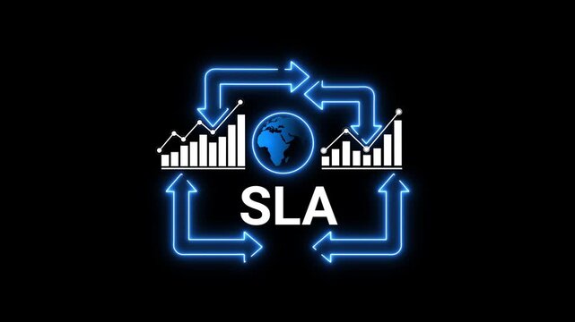 Service Level Agreement SLA Concept with Global Data and Arrows on Black Background contract business