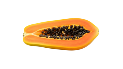 Vibrant papaya fruit sliced open to reveal juicy seeds inside