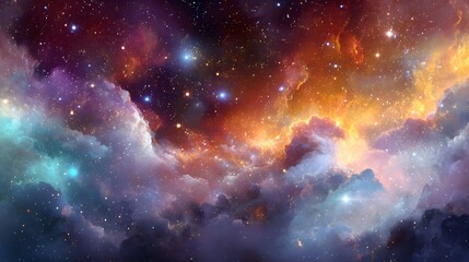 Brilliant celestial clouds display vibrant colors across the deep cosmos