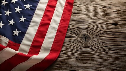 Patriotic Display American Flag Resting on Aged Wooden Surface Creating a Timeless Symbol of National Pride and Heritage Honoring the United States of America