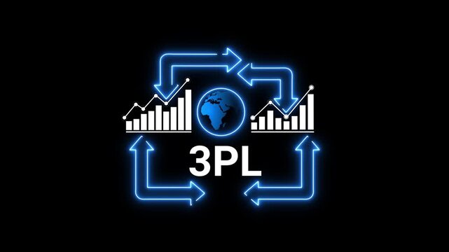 Third Party Logistics 3PL Concept with Global Data and Arrows on Black Background supply chain outsourcing