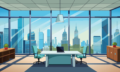 Ultra Realistic Modern Glass Office Interior  Large Open Workspace