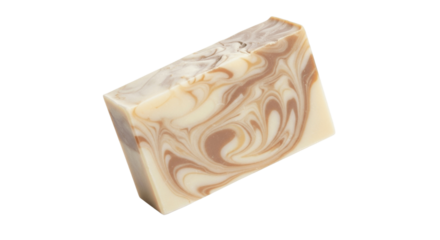 Floating Handmade Soap Bar with Natural Marble Texture on Transparent Background