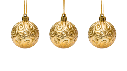 Festive Gold Christmas Ornaments on White Background Holiday Decor