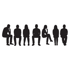 men and women in various sitting, waiting, and resting postures vector silhouette