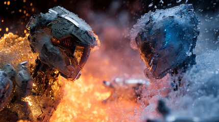 Two Futuristic Robots Facing Each