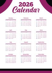 Sleek 2026 calendar with modern grid layout, gold-highlighted weekends, and bold futuristic title – stylish yearly planner and elegant calendar design JPG