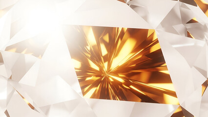 Close-up of Diamond Facets with Golden Light Rays macro