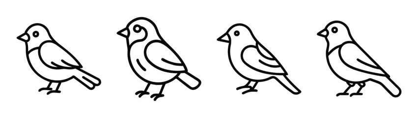 Birds drawing vector outline illustration set, bird sketch, bird silhouette, bird line art drawing