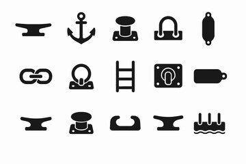 Marine icons collection: anchor, ladder, chain, buoy, and more