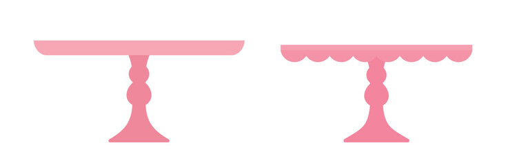 Scalloped Dessert Stands flat vector illustration.
Pink Cake Stand clipart.
Empty tray for fruit and desserts.
White background.
