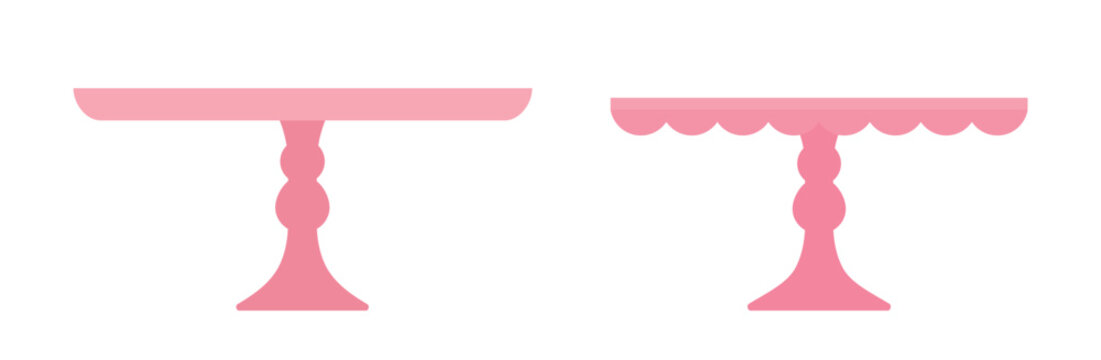 Scalloped Dessert Stands flat vector illustration.
Pink Cake Stand clipart.
Empty tray for fruit and desserts.
White background.