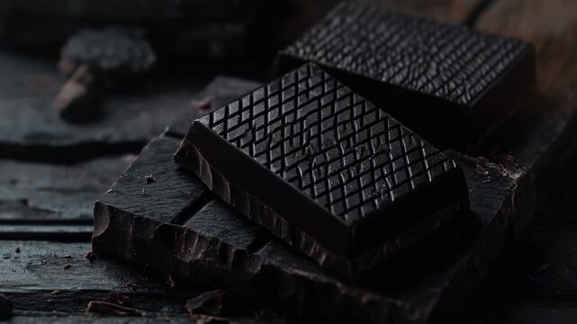 A single piece of chocolate sits on top of a wooden table, waiting to be enjoyed