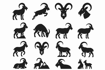 Fototapeta premium Silhouette collection of mountain goats in various poses and profiles