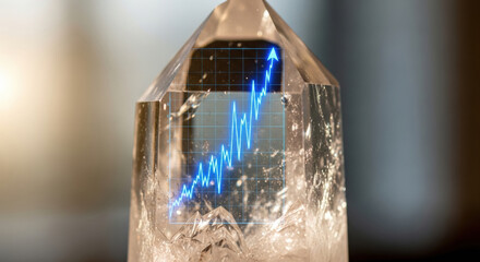 Transparent crystal shows blue chart for search engine optimization success and business growth representing hopeful prediction for positive future in stock market
