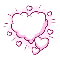 Valentine cartoon cloud hearts. Romantic speech bubble in comic style. Love greeting card.