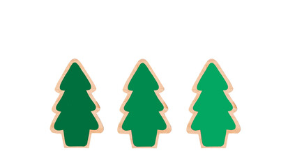 Fototapeta premium Minimal festive composition of three stylized green Christmas trees with smooth silhouette and soft beige border, centered on a transparent background with copy space for holiday text or design elemen
