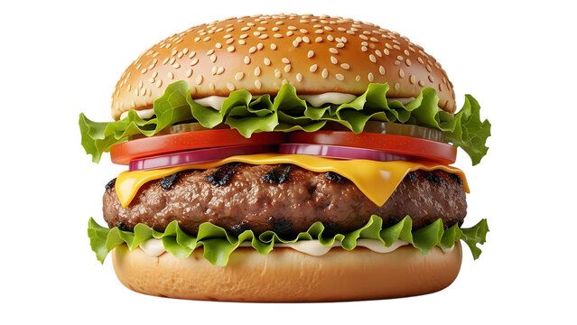 Delicious cheeseburger with fresh ingredients on a black background for advertising - Powered by Adobe