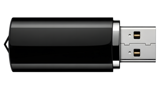 Black usb flash drive close up on a black background for data storage