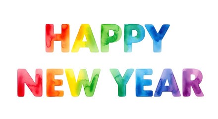 Colorful happy new year text isolated on transparent background