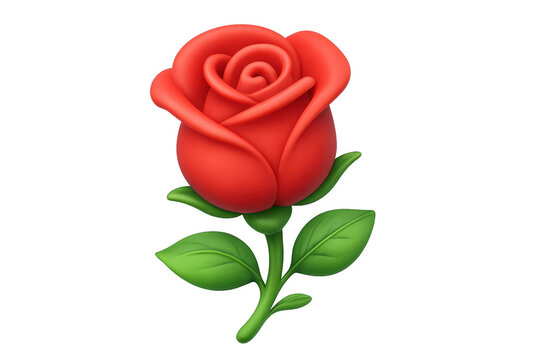 Red rose 3d emoji illustration representing love, romance, and valentine's day on a transparent background