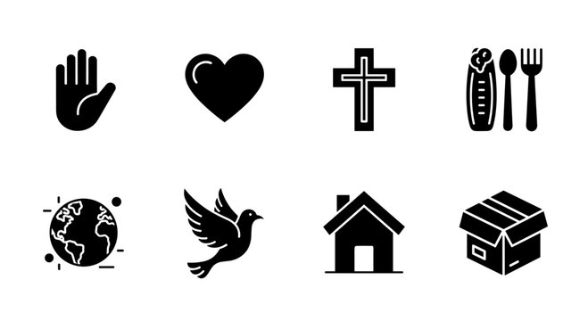 Essential symbols of community and faith in bold silhouette styles