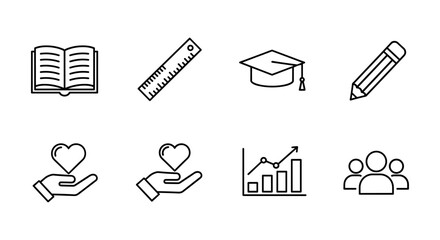 Linear icons set: education and business essentials