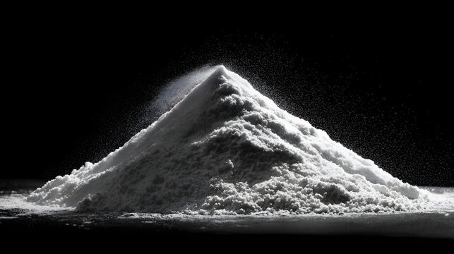 Fine white powder forms a stark, conical mound against a dark background - Powered by Adobe