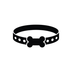 Simple black dog collar with bone shaped tag icon