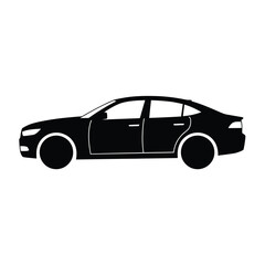 Sleek black sedan car silhouette side view isolated