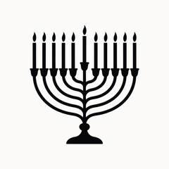 Black silhouette of a hanukkah menorah with nine candles lit