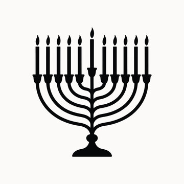 Black silhouette of a hanukkah menorah with nine candles lit