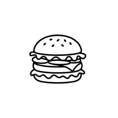 Simple black and white outline drawing of a classic cheeseburger