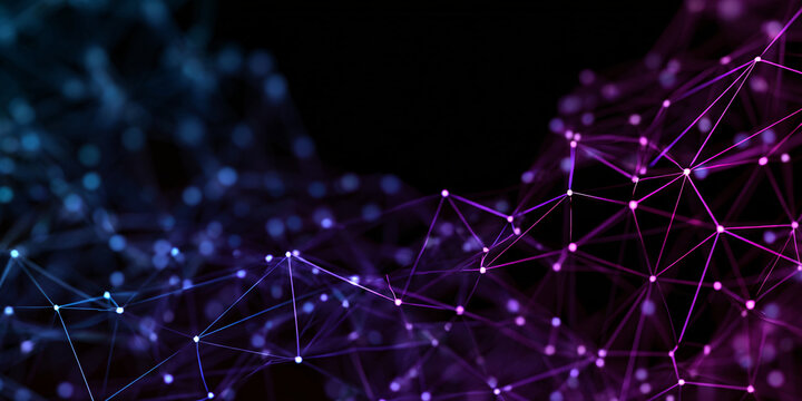 Abstract background of connected lines and dots. Tech banner. Futuristic communication background. Digital data visualization.