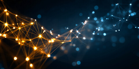 Abstract background of connected lines and dots. Tech banner. Futuristic communication background. Digital data visualization.