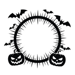 Spooky halloween circle frame with bats and jack o lanterns © firoj