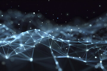 Abstract background of connected lines and dots. Tech banner. Futuristic communication background. Digital data visualization.