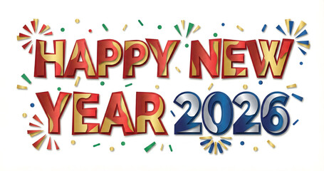Happy new year 2026 festive greeting with confetti