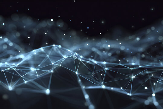 Abstract background of connected lines and dots. Tech banner. Futuristic communication background. Digital data visualization.