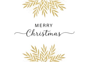 Obraz premium Elegant Merry Christmas Greeting Card with Golden Glitter Leaves