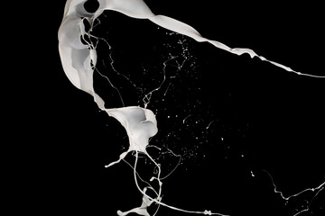 White paint splash isolated on black background.