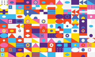 Geometric shapes pattern with vibrant colors and playful design elements abstract colorful