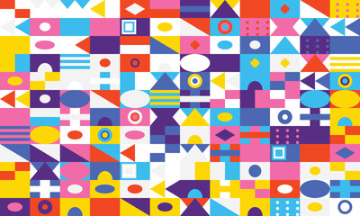 Geometric shapes pattern in bright colors abstract background vector