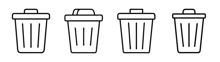Vector illustration of black and white trash cans recycling bins waste containers set for design