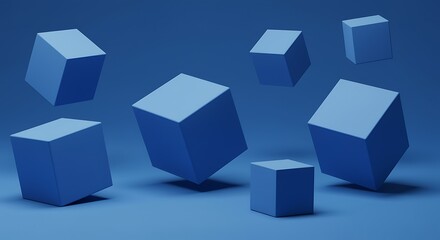 Minimalist abstract background with blue cubes floating in space illustration