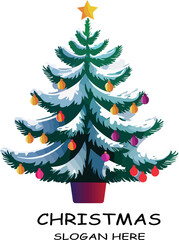 Christmas snowy paine tree logo icon vector white background .