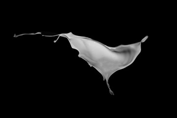 White paint splash isolated on black background.